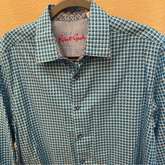 ROBERT GRAHAM Men Blue Pattern Classic Fit Flip Cuffs Long Sleeve Shirt Size L - Picture 2 of 10
